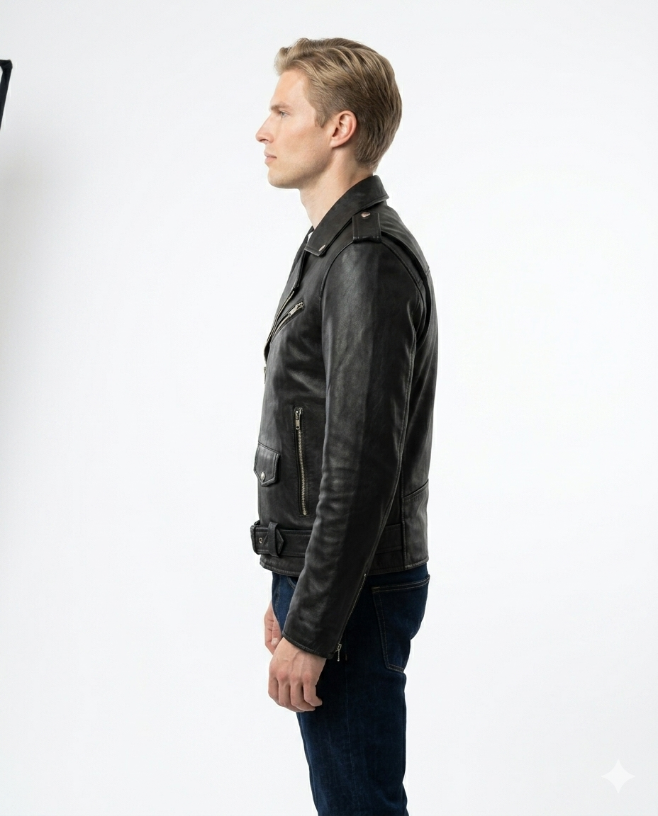 Brando Classic Black Sheepskin Full Grain Leather Mens jacket