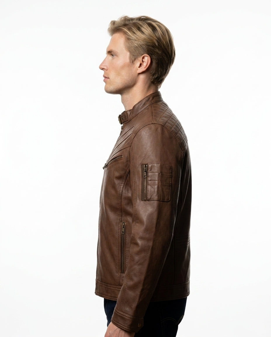 Apex Cafe Racer Full Grain Brown Sheepskin Mens Leather jacket