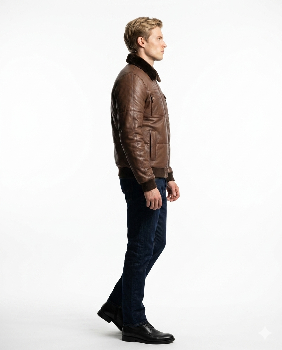 Aspen Quilted Aviator Full Grain Brown Sheepskin Mens Leather jacket