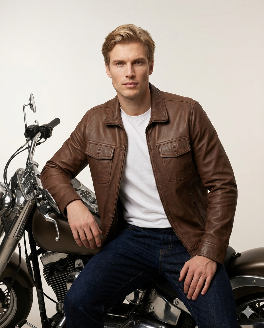 The Nomad Full Grain Brown Mens Leather Car jacket