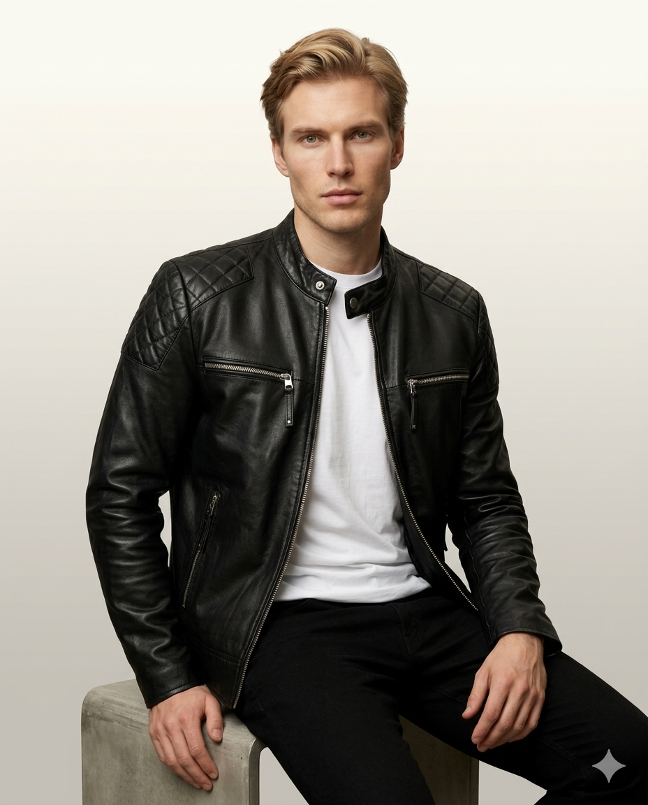 Valentino Full Grain Black Sheepskin Mens Leather jacket