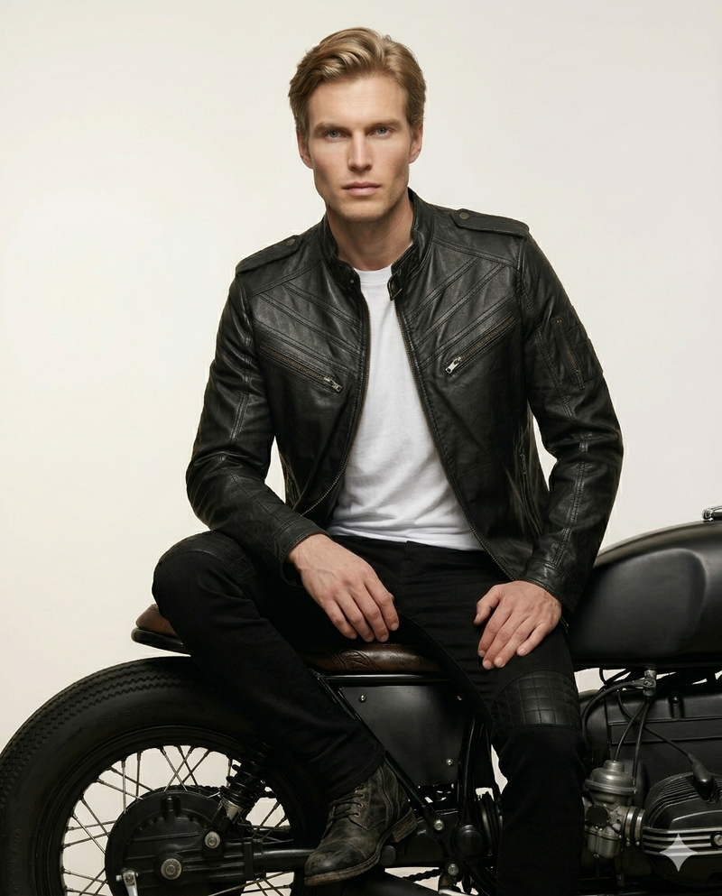 Apex Cafe Racer Full Grain Black Sheepskin Mens Leather jacket