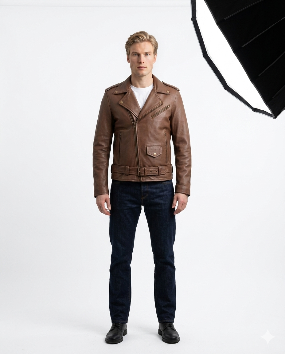 Brando Classic Brown Sheepskin Full Grain Leather Mens jacket