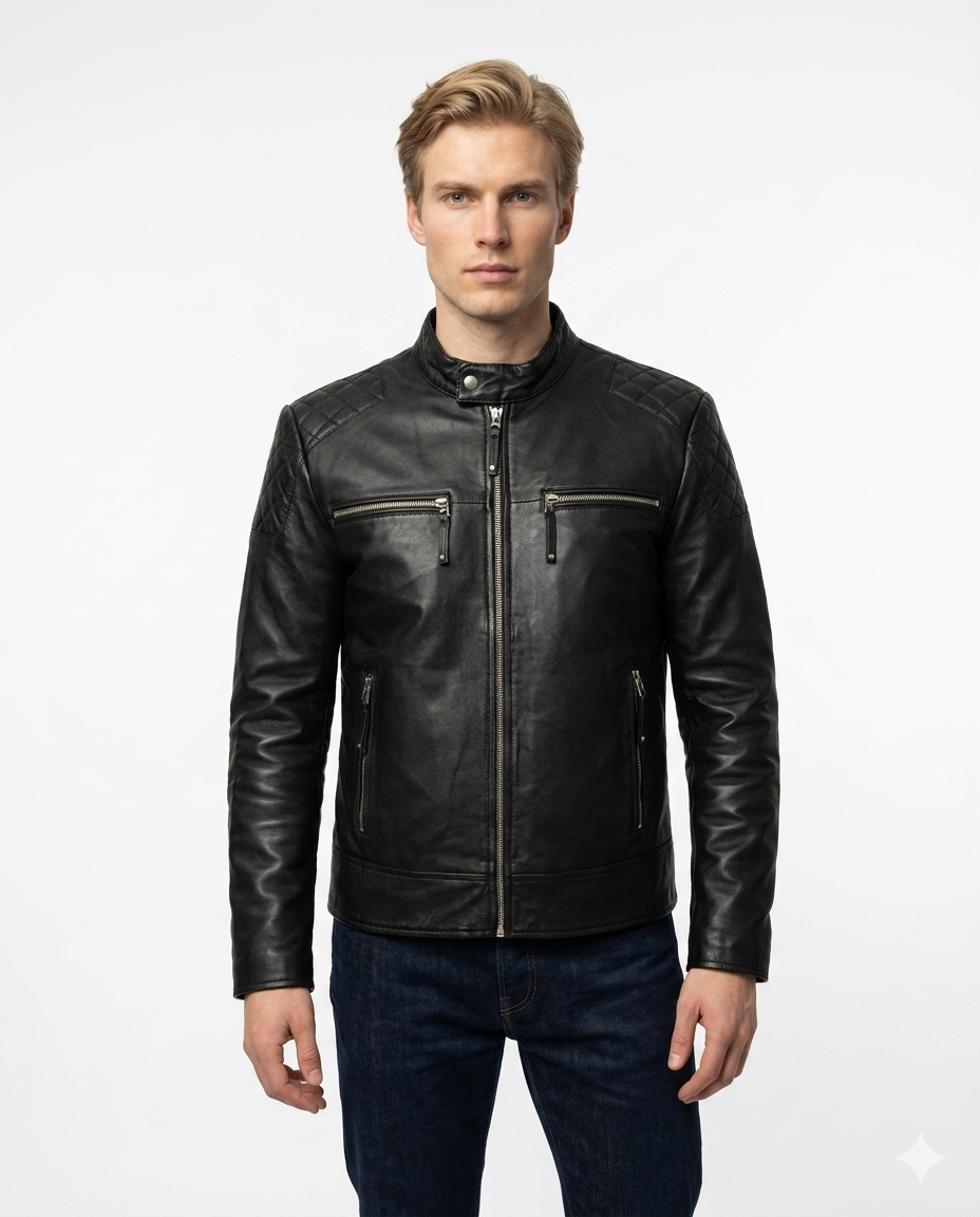 Valentino Full Grain Black Sheepskin Mens Leather jacket
