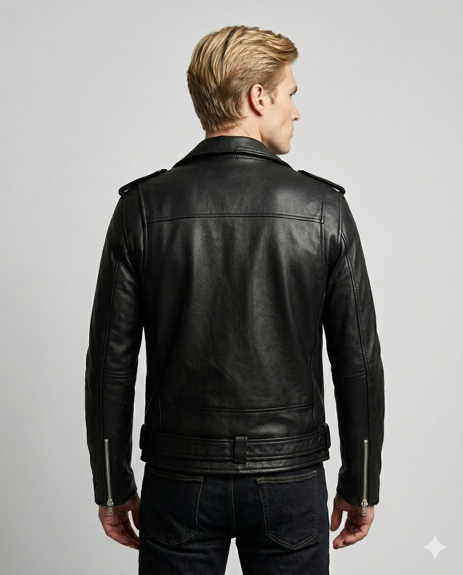 Brando Classic Black Sheepskin Full Grain Leather Mens jacket