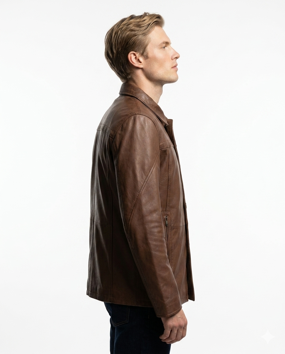 Gotham Full Grain Brown Sheepskin Mens Leather Coat