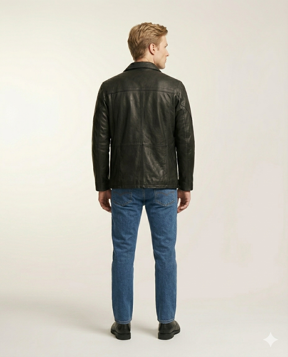 Gotham Full Grain Black Sheepskin Mens Leather Coat