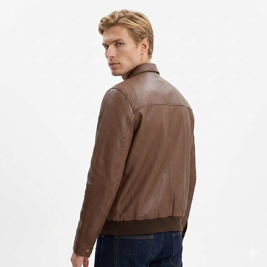 Cambridge Button Front Full Grain Brown Sheepskin Mens Leather jacket