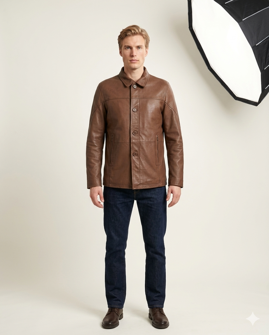 Gotham Full Grain Brown Sheepskin Mens Leather Coat