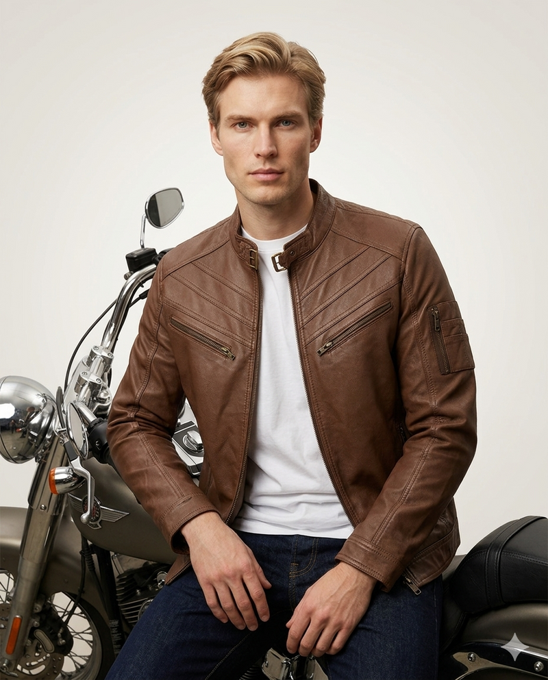 Apex Cafe Racer Full Grain Brown Sheepskin Mens Leather jacket