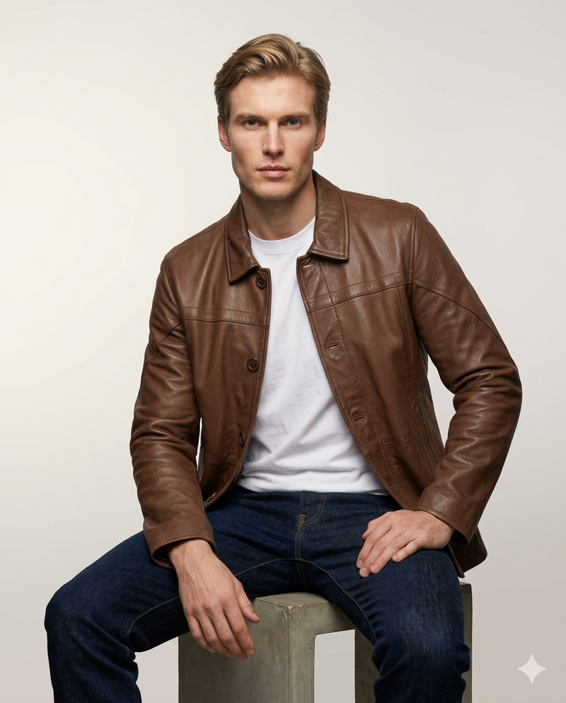 Gotham Full Grain Brown Sheepskin Mens Leather Coat