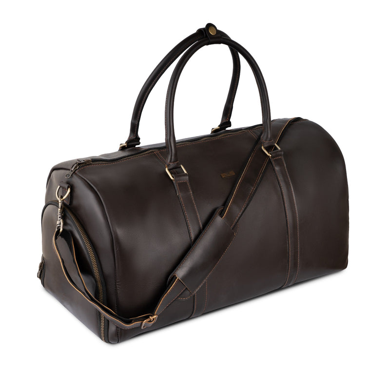 Personalized The Maverrick Hand Made Full Grain Leather Duffle Bag With Shoe Compartment - Brown
