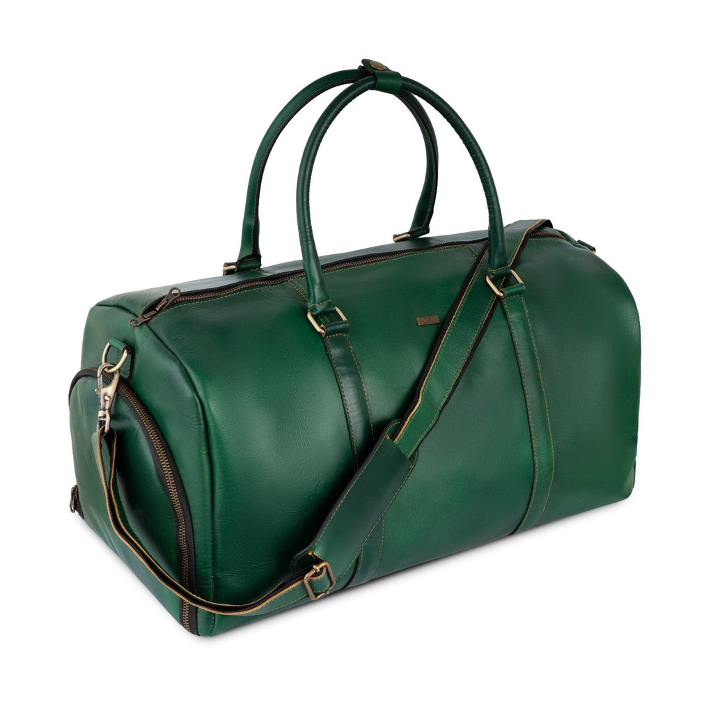 Personalized The Maverrick Hand Made Full Grain Leather Duffle Bag With Shoe Compartment - Green.