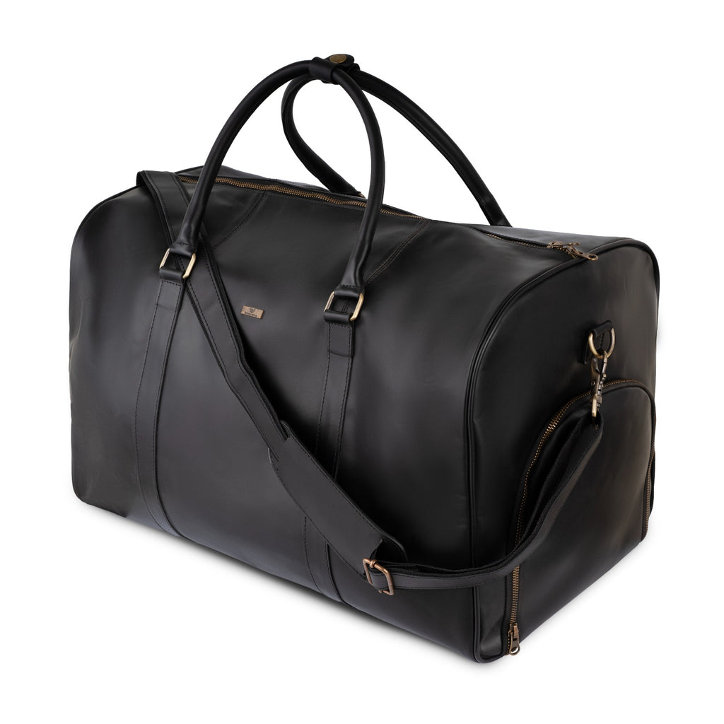 Personalized The Large Maverrick Hand Made Full Grain Leather Duffle Bag With Shoe Compartment - Black
