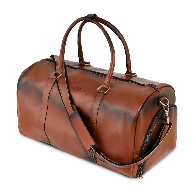 Personalized The Maverrick Hand Made Full Grain Leather Duffle Bag With Shoe Compartment - Distressed Brown