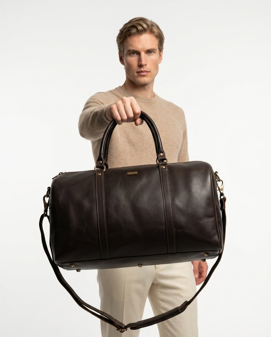 Personalized The Maverrick Hand Made Full Grain Leather Duffle Bag - Choco Brown