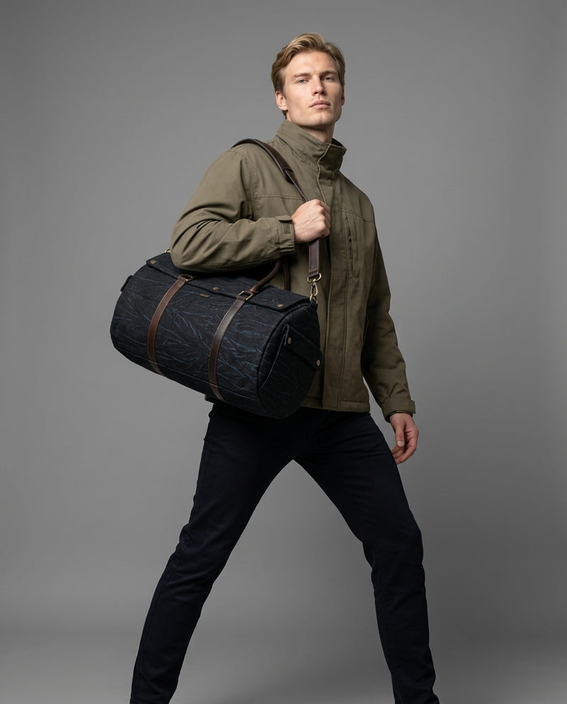 Personalized Hand Made Vinatge Barrel Weekender Duffle Bag Leather and Canvas