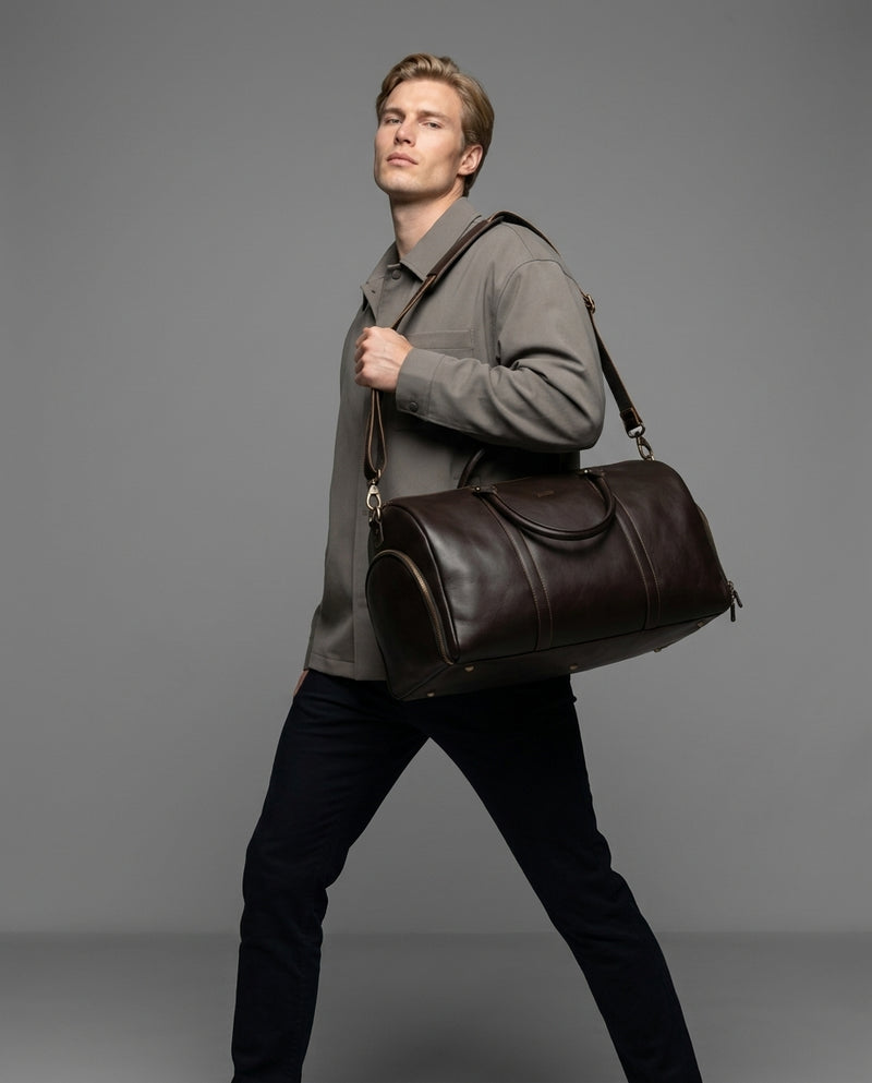 Personalized The Maverrick Hand Made Full Grain Leather Duffle Bag With Shoe Compartment - Brown