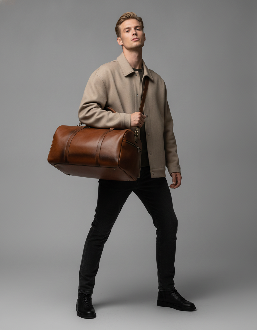 Personalized The Maverrick Hand Made Full Grain Leather Duffle Bag - Distressed Brown