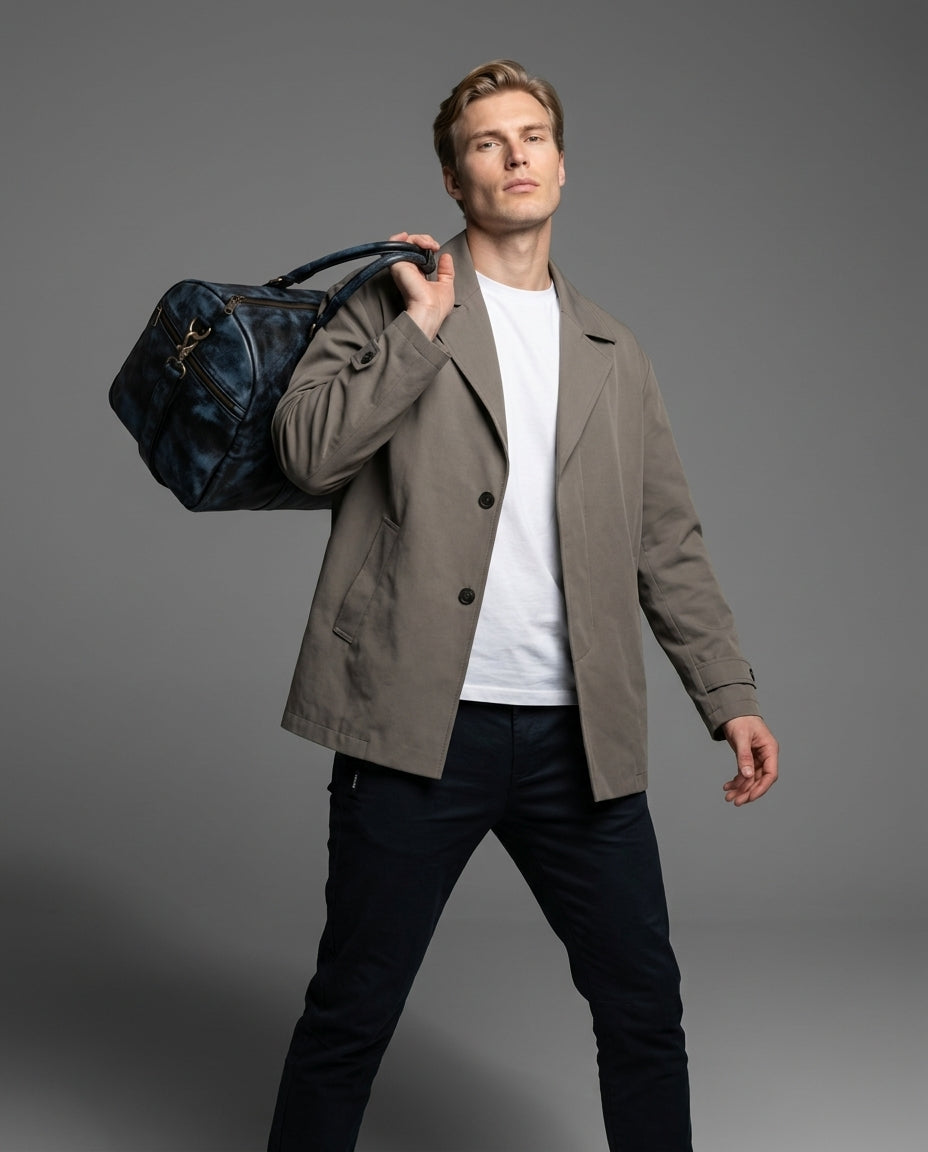 Personalized The Maverrick Hand Made Full Grain Leather Duffle Bag - Waxed Black