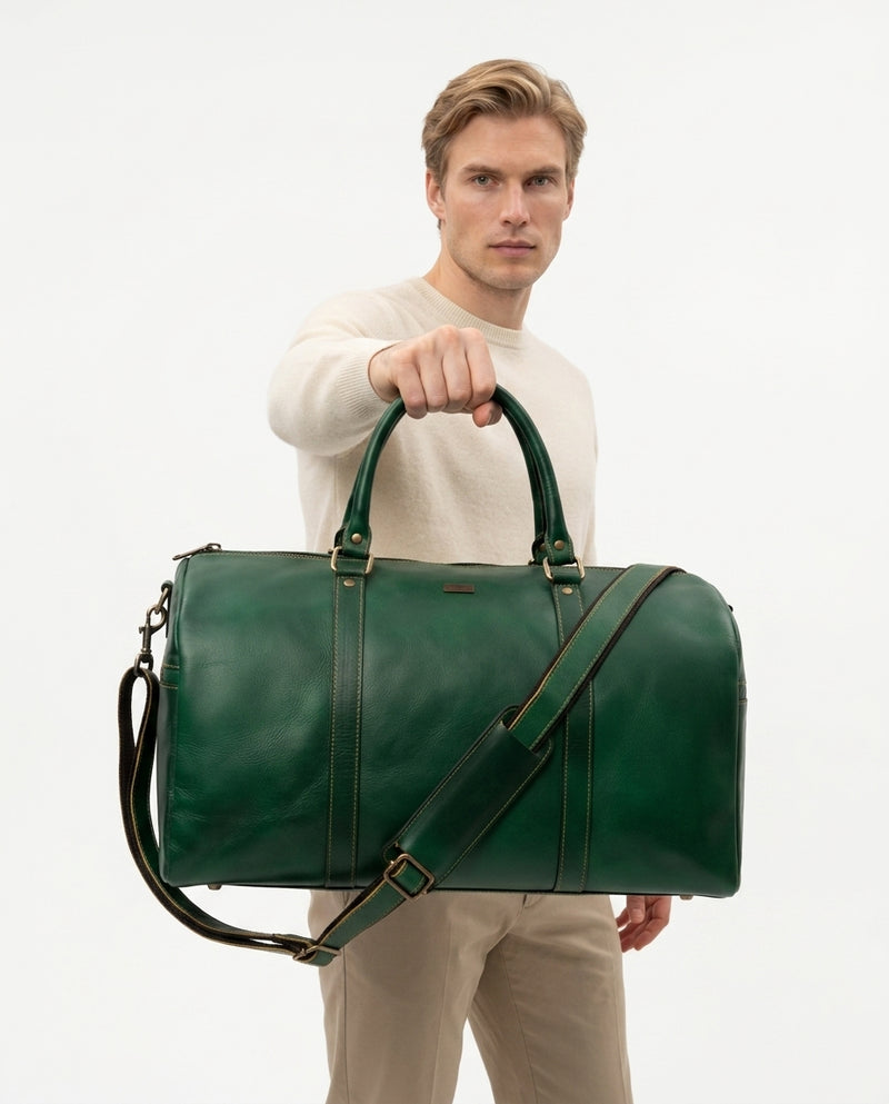Personalized The Maverrick Hand Made Full Grain Leather Duffle Bag - Green