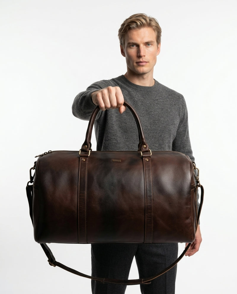 Personalized The Maverrick Hand Made Full Grain Leather Duffle Bag - Brown