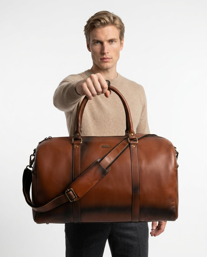 Personalized The Maverrick Hand Made Full Grain Leather Duffle Bag - Distressed Brown