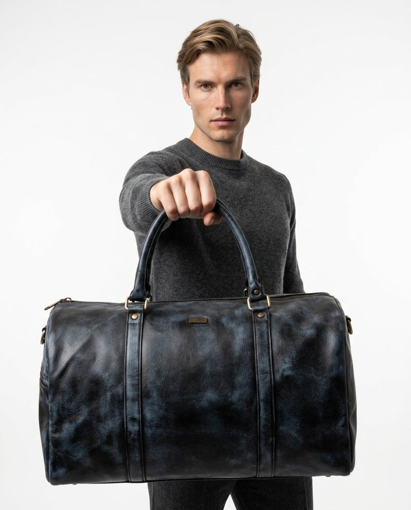 Personalized The Maverrick Hand Made Full Grain Leather Duffle Bag - Waxed Black