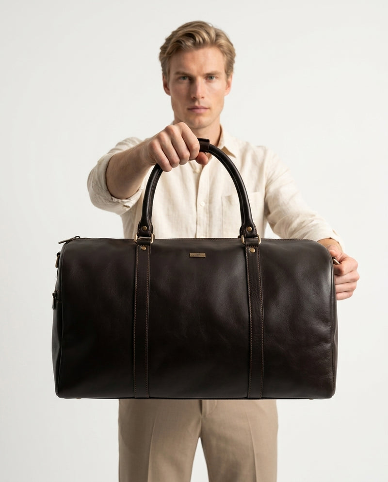Personalized The Maverrick Hand Made Full Grain Leather Duffle Bag - Choco Brown
