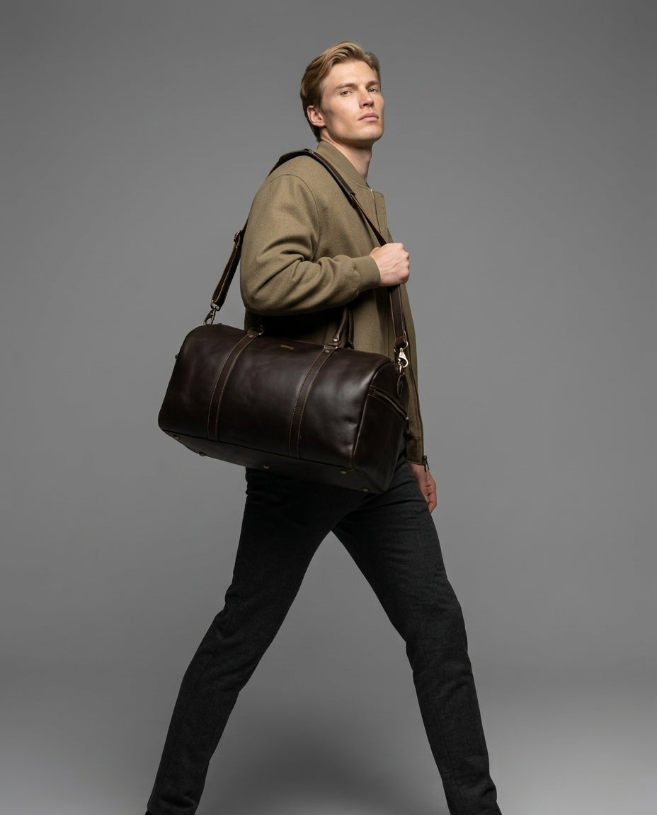 Personalized The Maverrick Hand Made Full Grain Leather Duffle Bag - Choco Brown