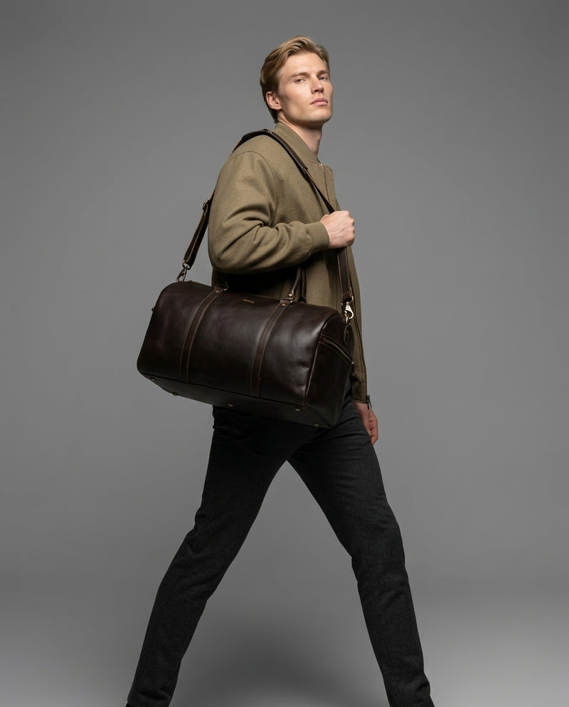 Personalized The Maverrick Hand Made Full Grain Leather Duffle Bag - Choco Brown