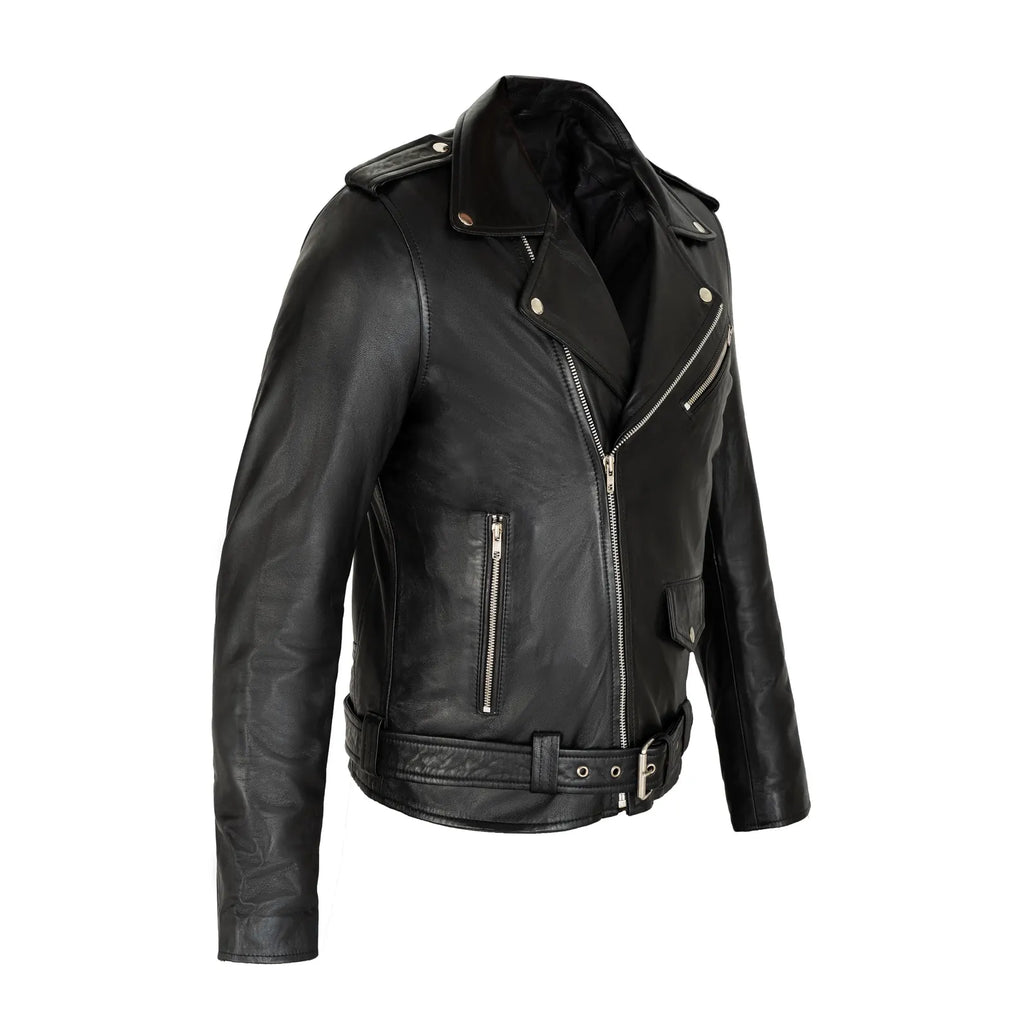 Brando Classic Black Sheepskin Full Grain Leather Mens jacket