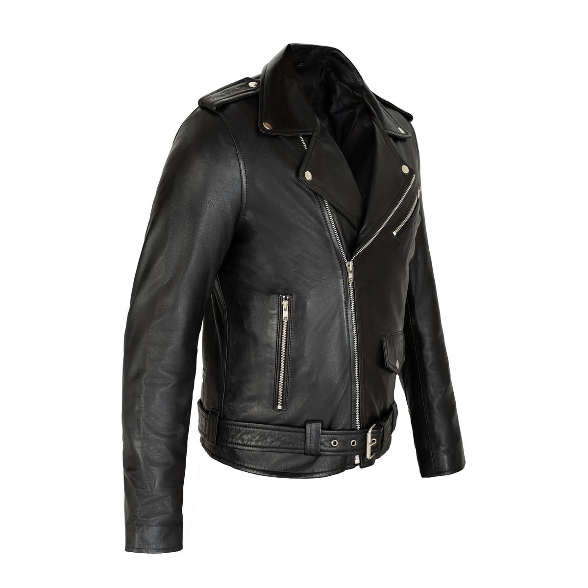 Brando Classic Black Sheepskin Full Grain Leather Mens jacket