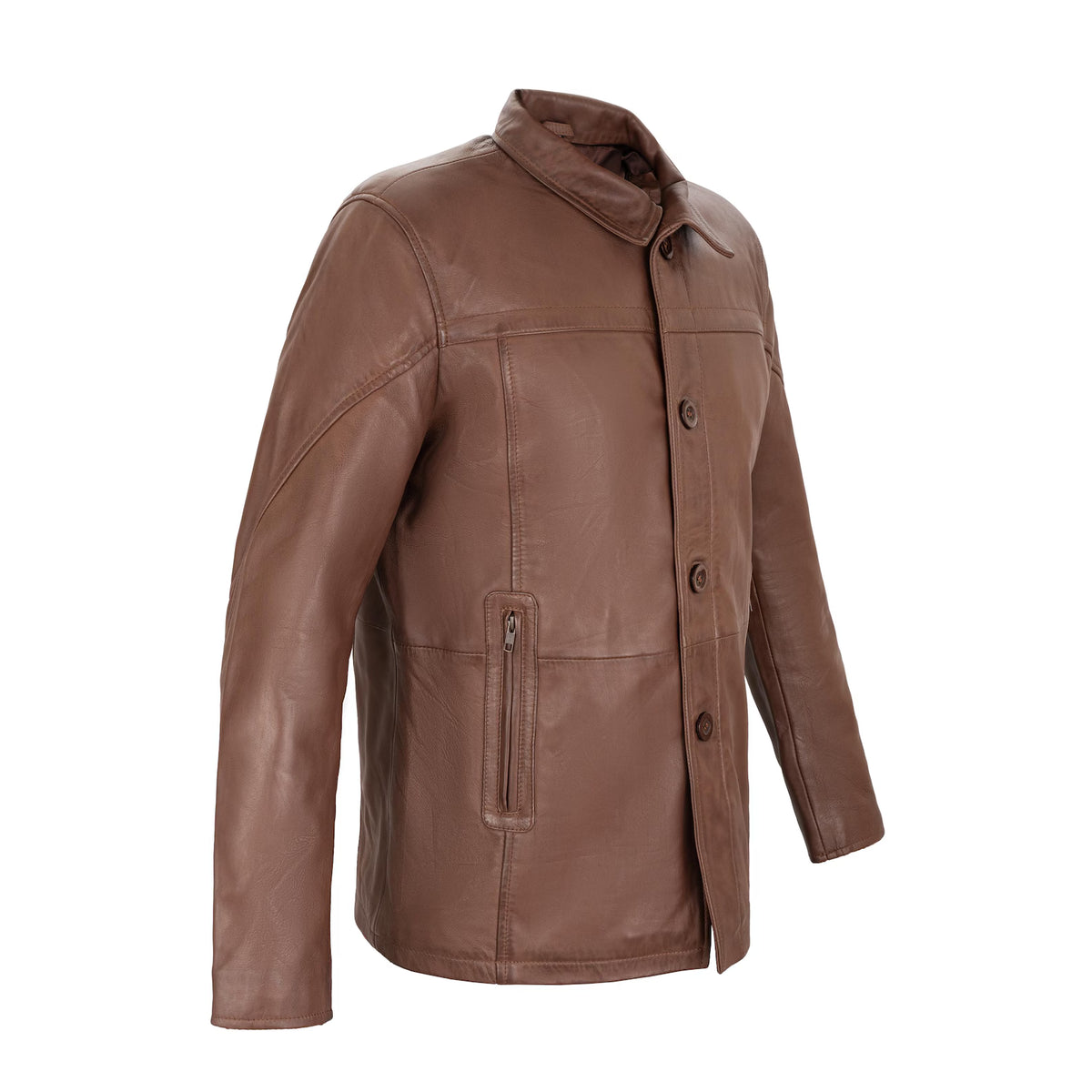 Gotham Full Grain Brown Sheepskin Mens Leather Coat