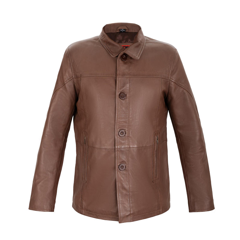 Gotham Full Grain Brown Sheepskin Mens Leather Coat
