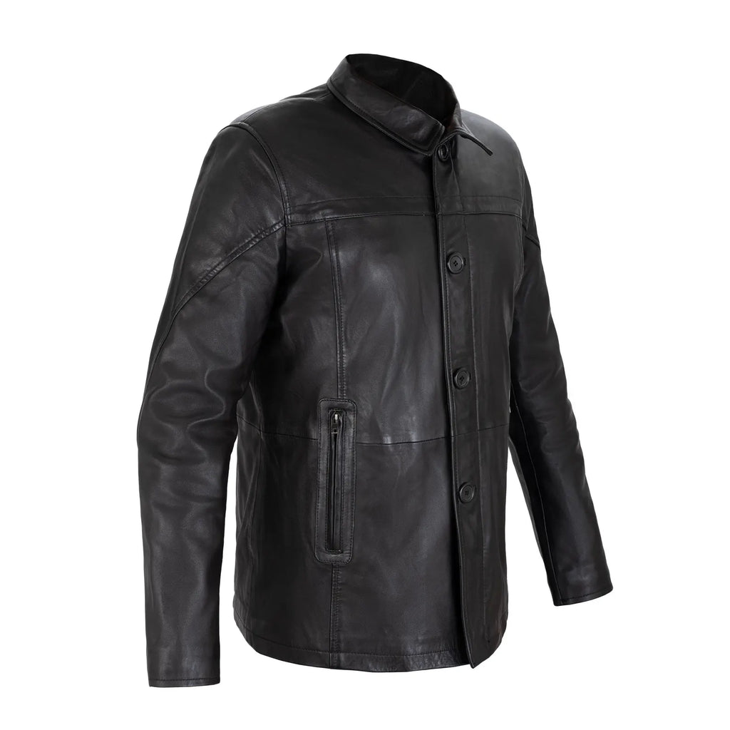 Gotham Full Grain Black Sheepskin Mens Leather Coat