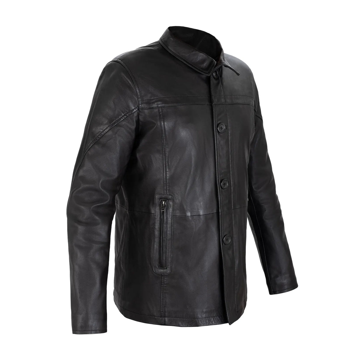 Gotham Full Grain Black Sheepskin Mens Leather Coat