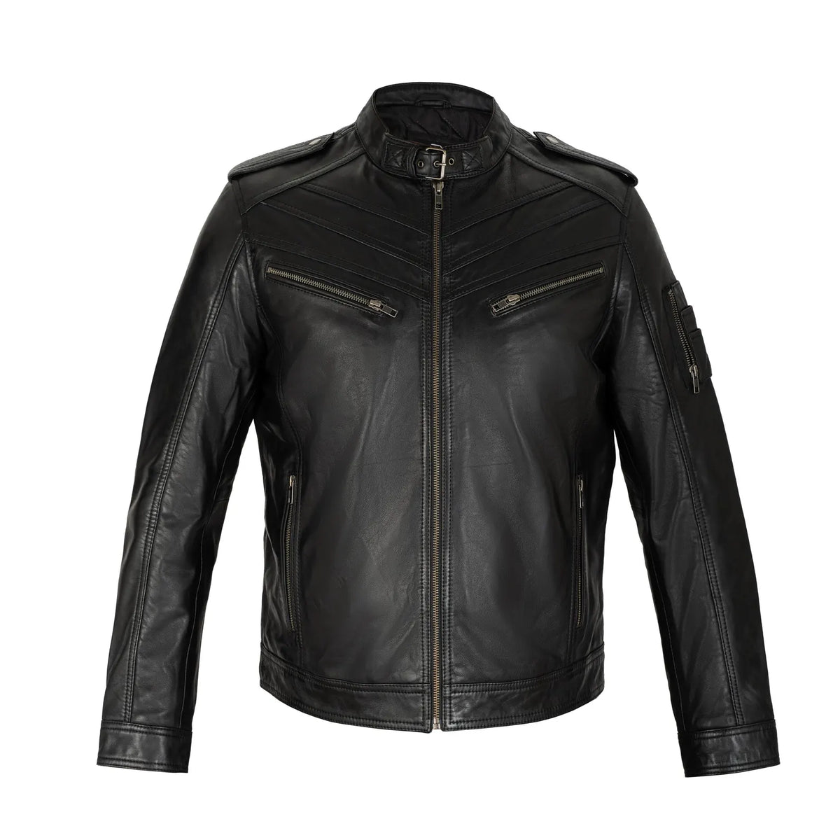 Apex Cafe Racer Full Grain Black Sheepskin Men's Leather jacket