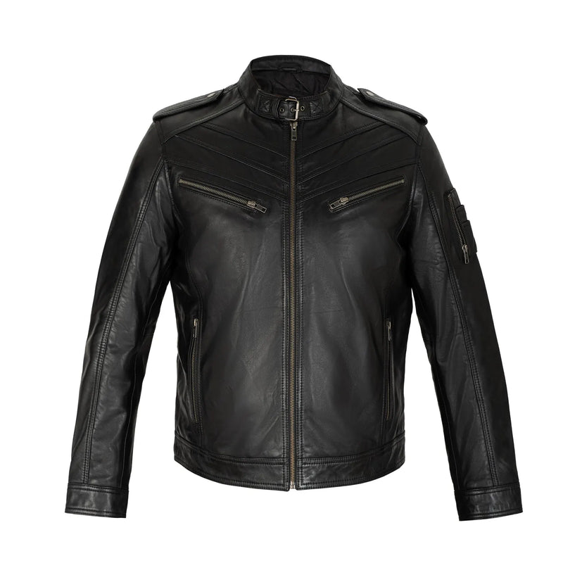 Apex Cafe Racer Full Grain Black Sheepskin Men's Leather jacket