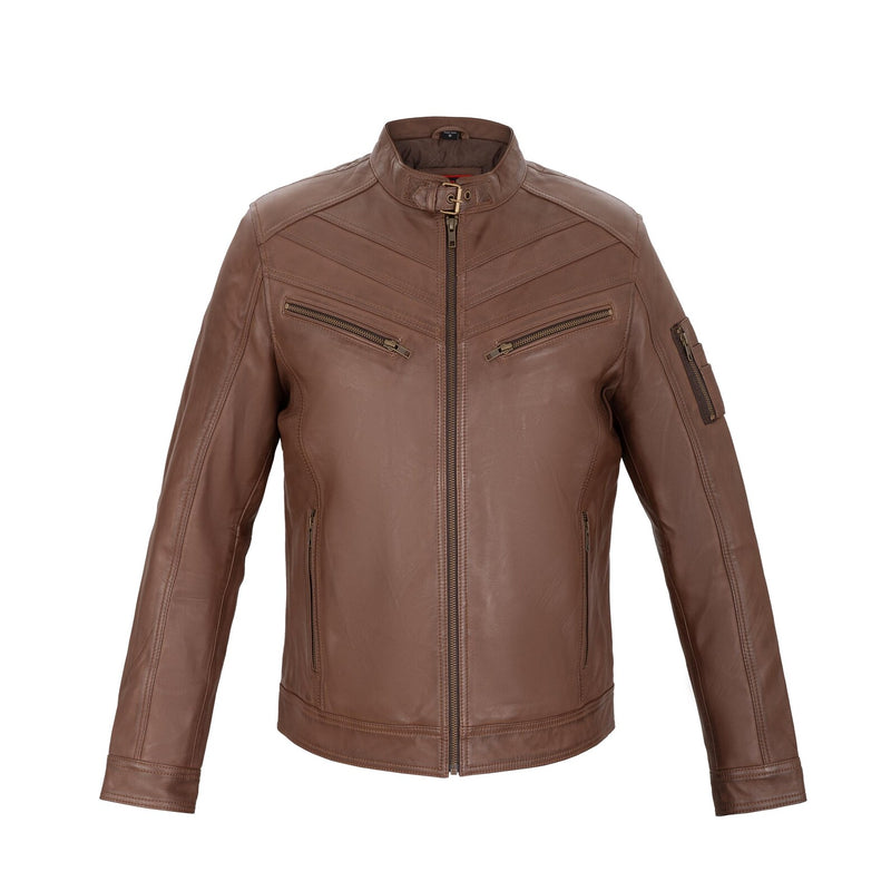 Apex Cafe Racer Full Grain Brown Sheepskin Men's Leather jacket