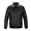 Aspen Quilted Aviator Full Grain Black Sheepskin Men's Leather jacket