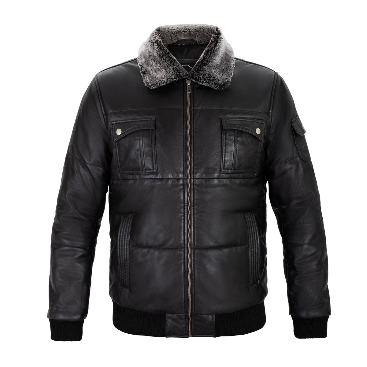 Aspen Quilted Aviator Full Grain Black Sheepskin Men's Leather jacket