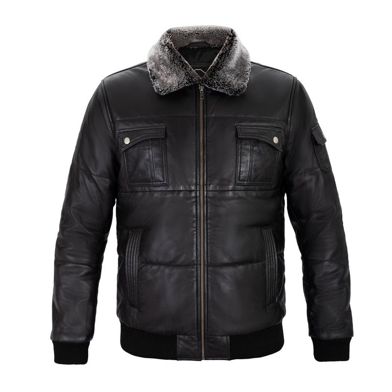 Aspen Quilted Aviator Full Grain Black Sheepskin Men's Leather jacket