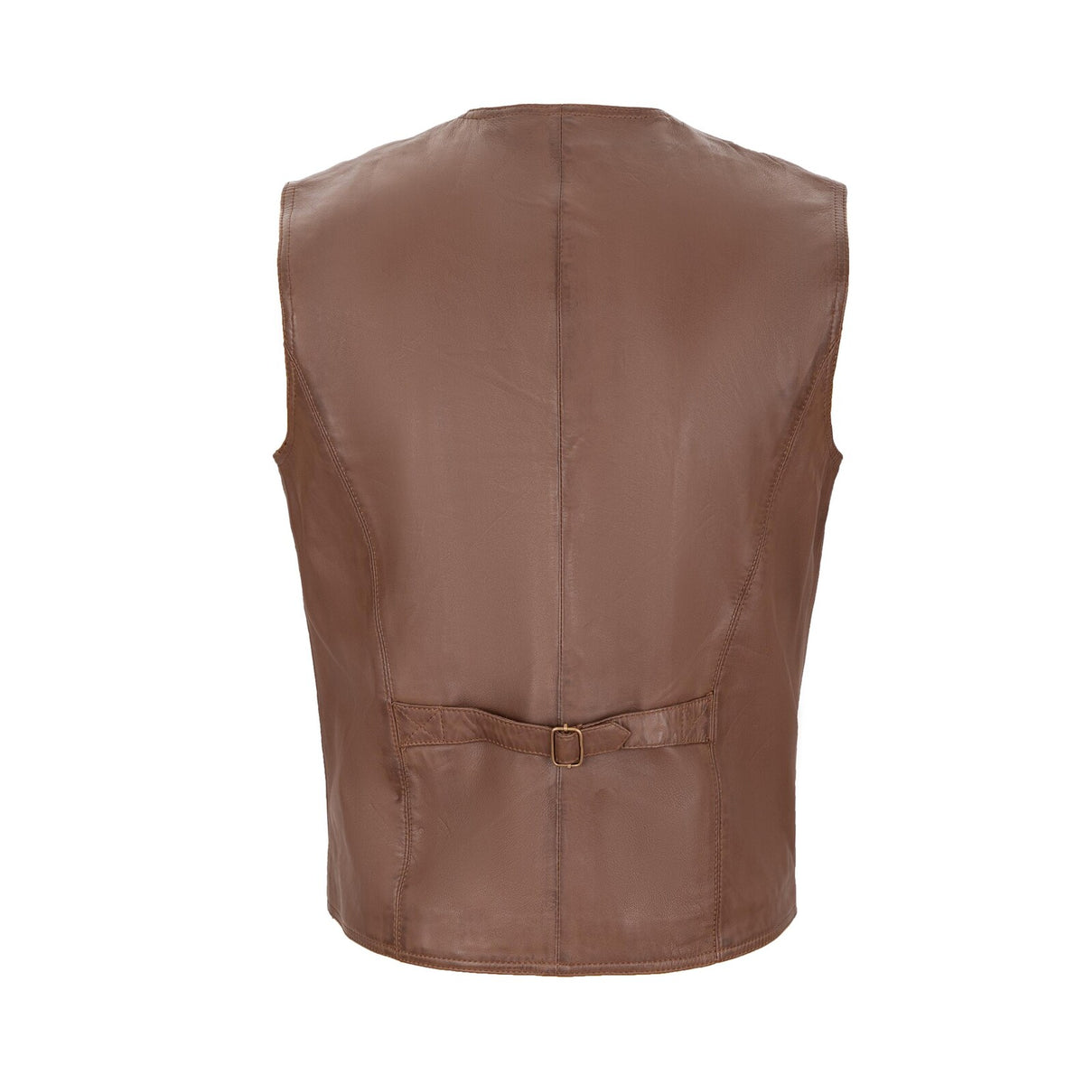 Lexington Button Front Full Grain Brown Sheepskin Mens Leather Waistcoat
