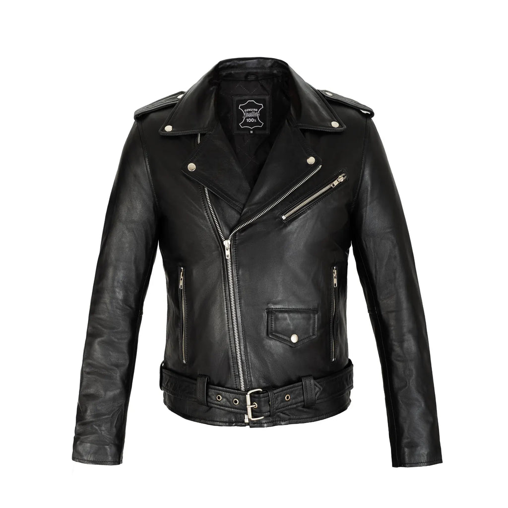 Brando Classic Black Sheepskin Full Grain Leather Mens jacket