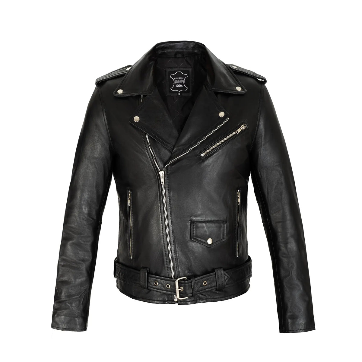 Brando Classic Black Sheepskin Full Grain Leather Mens jacket