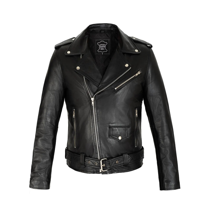 Brando Classic Black Sheepskin Full Grain Leather Mens jacket