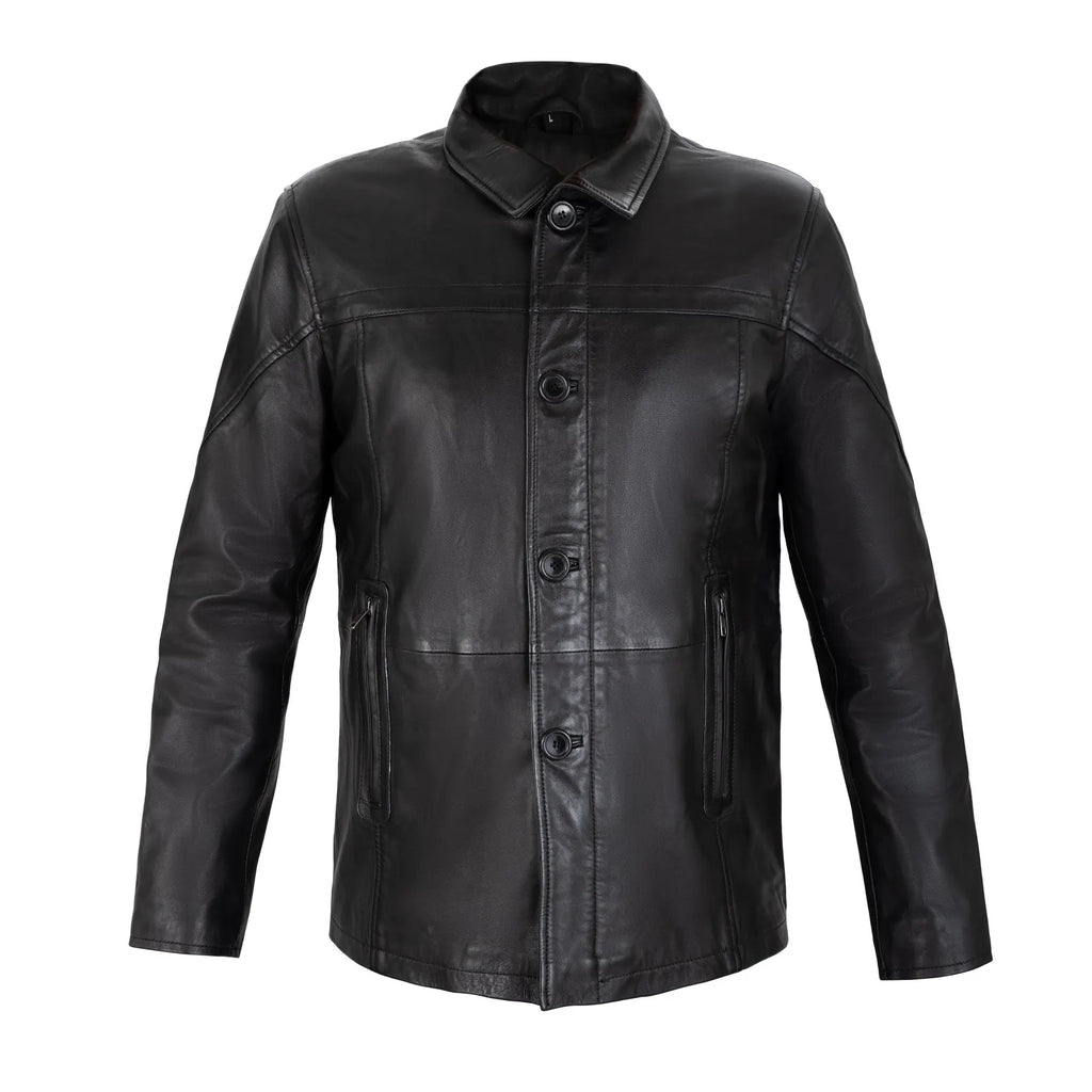 Gotham Full Grain Black Sheepskin Mens Leather Coat