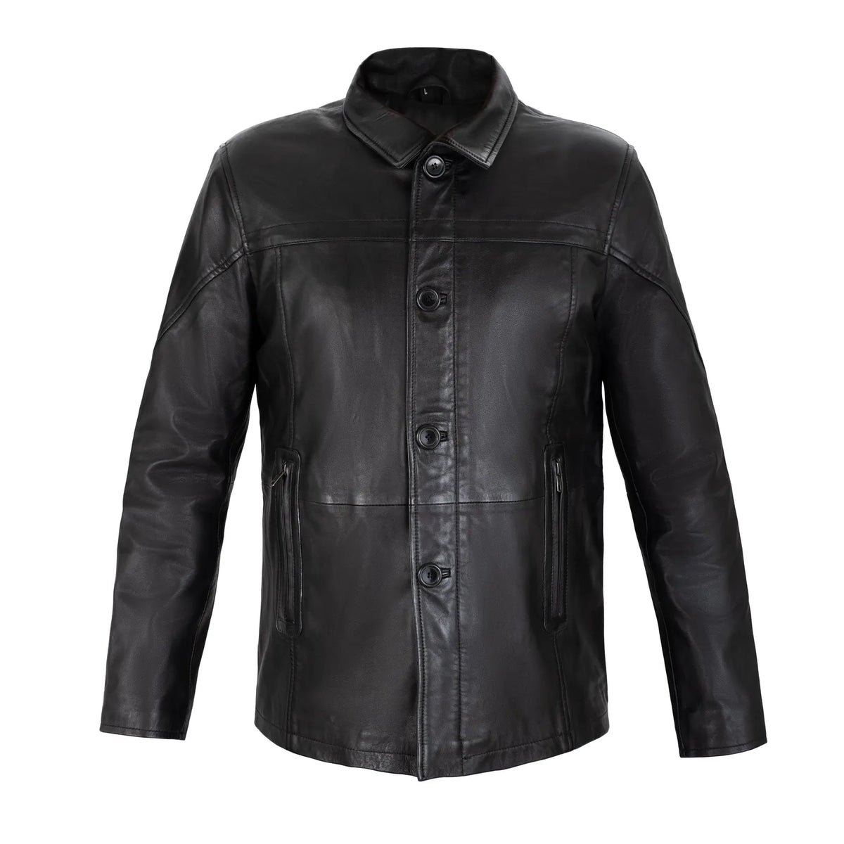 Gotham Full Grain Black Sheepskin Mens Leather Coat