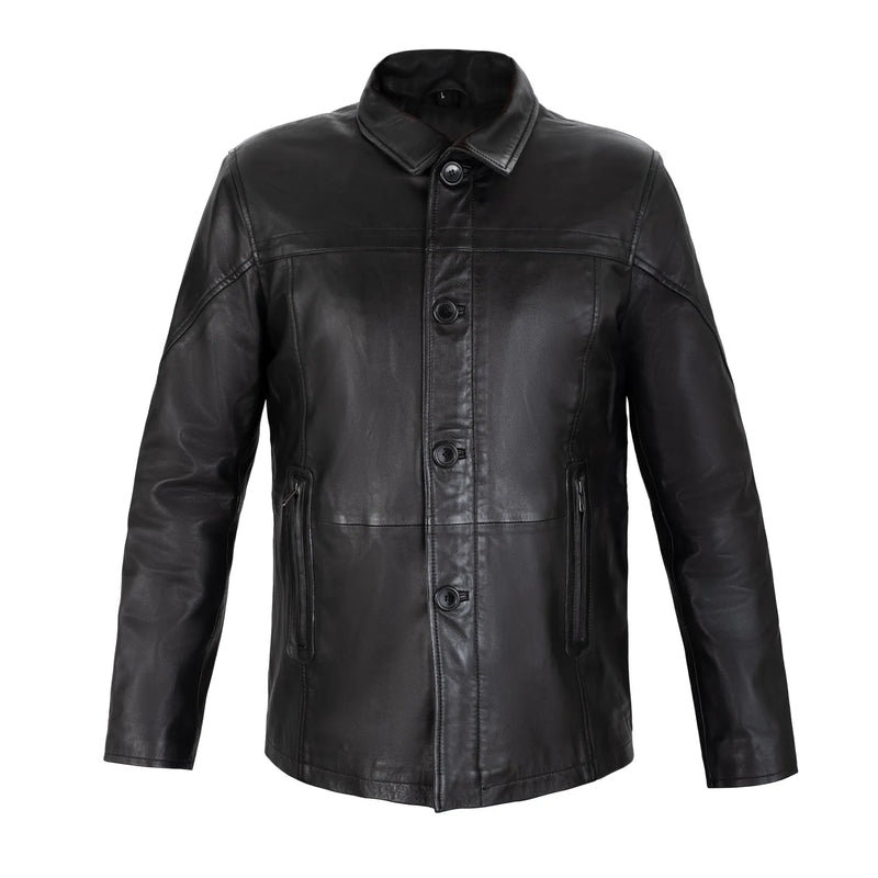 Gotham Full Grain Black Sheepskin Mens Leather Coat
